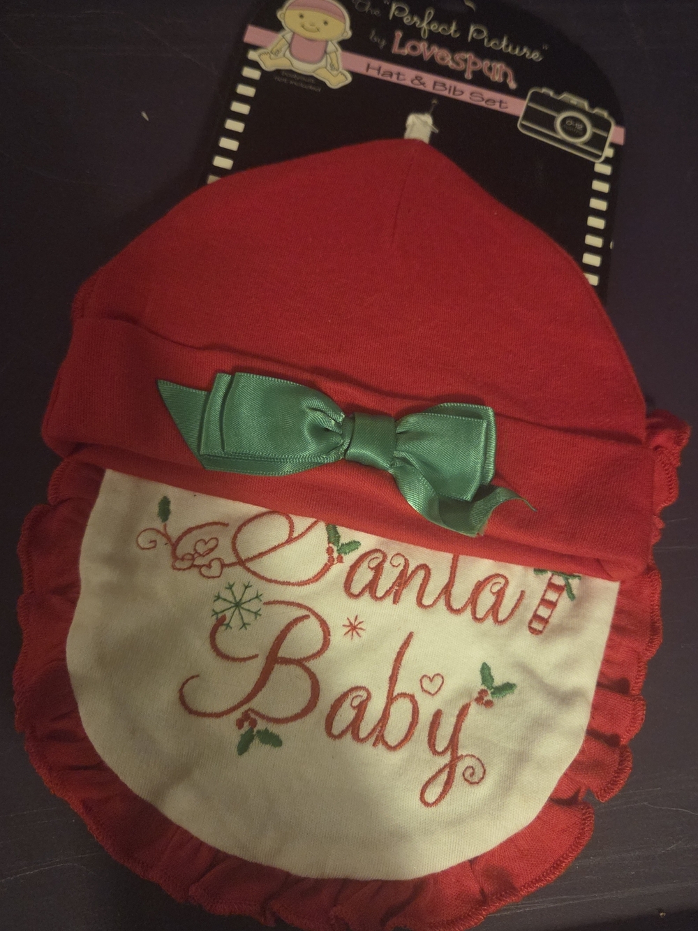 Lovespin Red Baby Hat & Bib Set - "Santa Baby" NWT